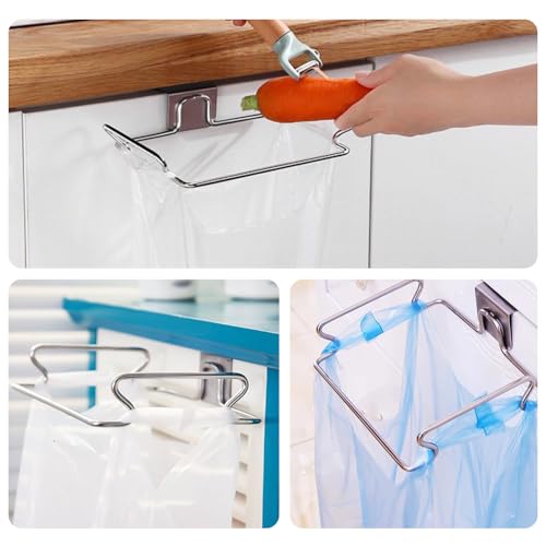 2-Pack RV Stainless Steel Trash Holder, Multi-Functional Hooks for Bathroom, Cabinet Door, Kitchen, Camper,RV Trash Can For Inside、Durable No-Punch Installation, Silver