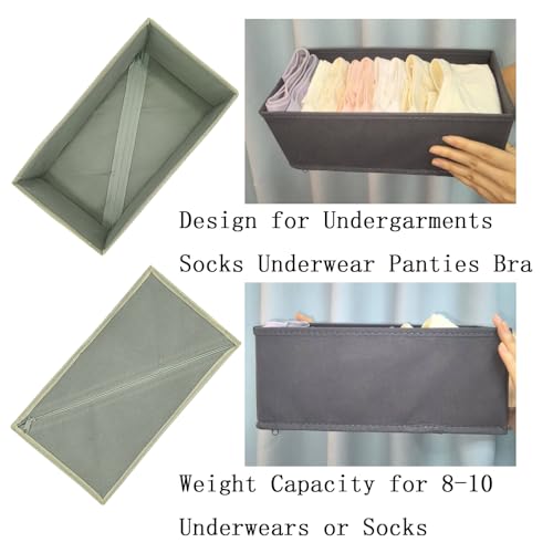 Bructhun Sock Drawer Organizer 9 Pack - Collapsible Fabric Storage Bins for Underwear Divider, Small Closet Organizers with 9 Compartments, Light Gray