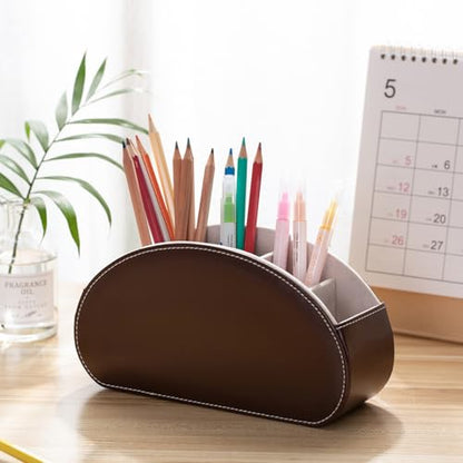 Remote Control Holders Organizer Box with 5 Compartment PU Leather Caddy | Multi-functional Office Desk Storage Caddy Store Tv Remote for Media Player,Brush,Pencil,Glassees&Office Supplies