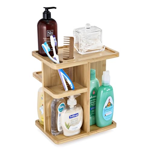 360° Makeup Organizer - Bamboo Wood Make Up Storag... (Tan | Bamboo)