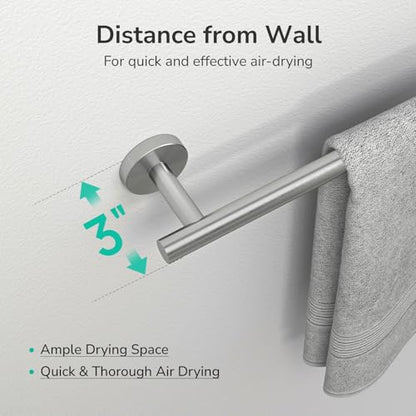 Brushed Nickel Towel Bar, 24-Inch Towel Racks for Bathroom | Thicken SUS304 Stainless Steel Towel Rod, Towel Holder Wall-Mounted, Modern Home Decor (Total Length 26-Inch)