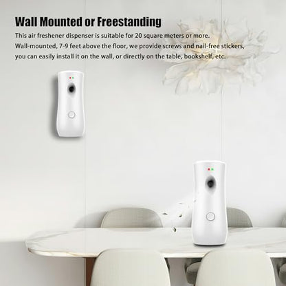 (2-Pack) Automatic Air Freshener Spray Dispenser, Wall Mounted/Free Standing Air Fresheners for Home and Commercial Use, Multiple Time Scent Release Setting for Room/Restroom Sprayer (White ADS08)