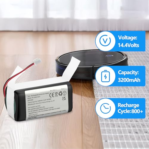 3200mAh RVBAT850 Replacement Battery | for Shark Ion AV752, R75, RV761, R85, RV850, S87,RV700_N, RV851WV, RV871, RV1000S Vacuum Cleaners (2-Prong Connector)