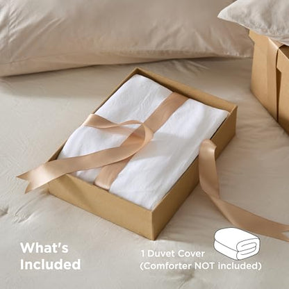 Bedsure Prewashed Duvet Cover Only, Cotton-Like Feel, White, Queen | 1 Duvet Cover, No Pillow Shams, Ultra Soft, Relaxed Texture, Zipper Closure, 8 Corner Ties, Year-Round, OEKO-TEX, Easy Care