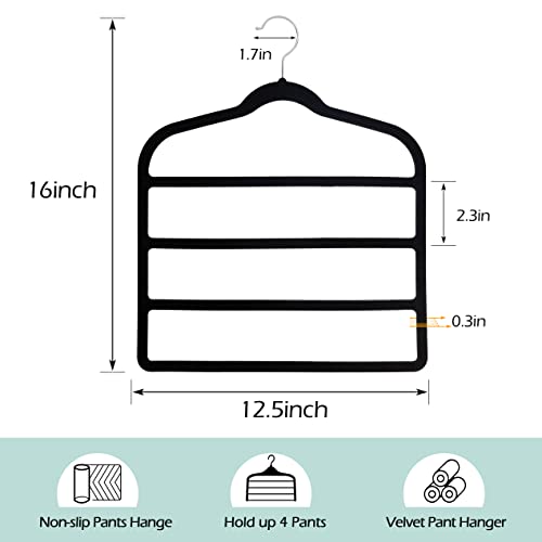 Velvet Pant Clothes Hanger Space Saving Non Slip Hanger Jean Slack Hangers | Multiple Velvet Hanger Closet Organizer Storage and Organization for Jeans,Scarf,Tie(Black,3)