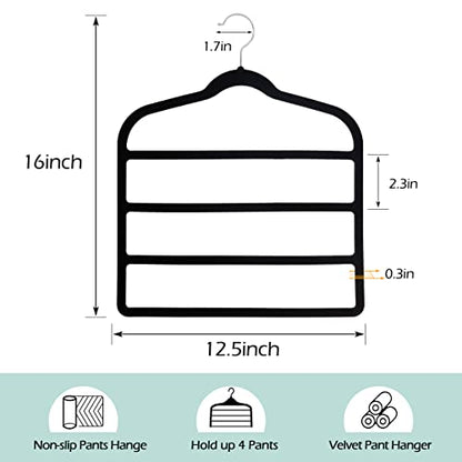 Velvet Pant Clothes Hanger Space Saving Non Slip Hanger Jean Slack Hangers | Multiple Velvet Hanger Closet Organizer Storage and Organization for Jeans,Scarf,Tie(Black,3)