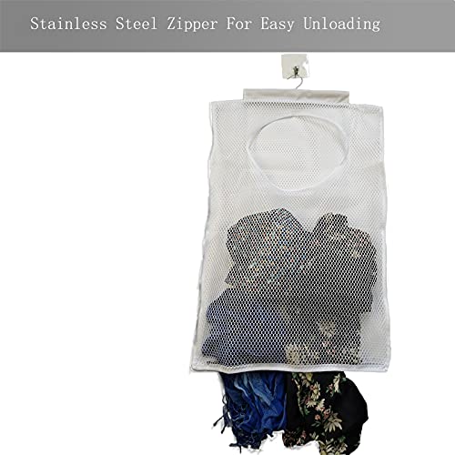 Hanging Mesh Laundry Hamper (30in*20in*2in) Large Dirty Clothes Bag | Can Be Used Behind The Door & Closet & Caravan& Bathroom (White)