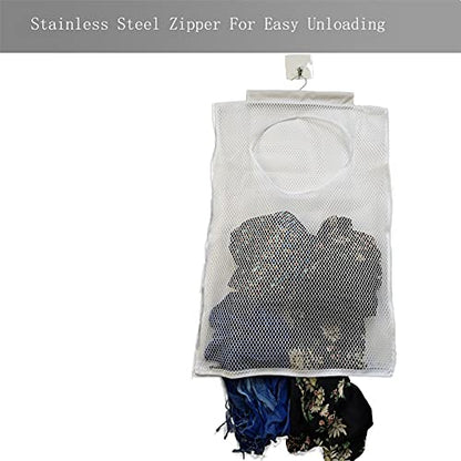 Hanging Mesh Laundry Hamper (30in*20in*2in) Large Dirty Clothes Bag | Can Be Used Behind The Door & Closet & Caravan& Bathroom (White)