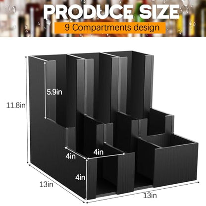 CroBlissful Wooden Vertical Coffee cup and lid dispenser, coffee condiment organizer, 9 Compartment for Disposable Paper & Plastic Cup, for cabinet Station Home Countertop Bar 13''l x 13''w x 12''h