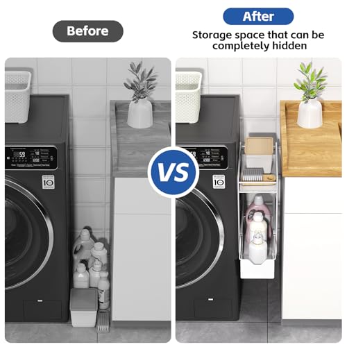 2 Tier Magnetic Shelves for Washing Machine with Pull Out Metal Drawer | Magnetic Spice Rack for Fridge,Magnetic Rack with no Installation,Versatile Storage Organizers for Home (White, 2 Tier)