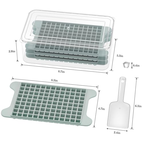 Mini Ice Cube Tray for Freezer: GGUW Nugget Ice Cube Tray with Bin - Crushed Ice Tray Making 4×117 PCS Icecube - Easy Release Iced Maker Trays