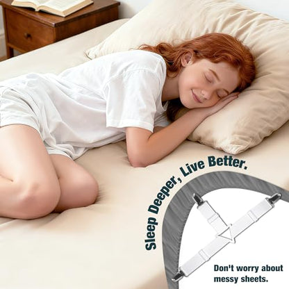 8 Pack Bed Sheet Fasteners, Adjustable Mattress Cover Straps with Metal Clips, Elastic Bed Corner Holders, Non Slip Sheet Clips, White Color