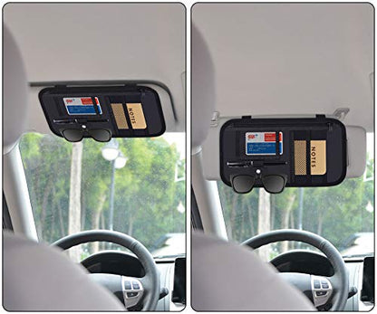 Wisdompro Car Sun Visor Organizer, Registration and Insurance Holder, Black | Auto Sunvisor Pocket, Truck Storage Pouch with Elastic Strap for Sunglass, Glasses, Documents, Cards, Pen, Drivers License