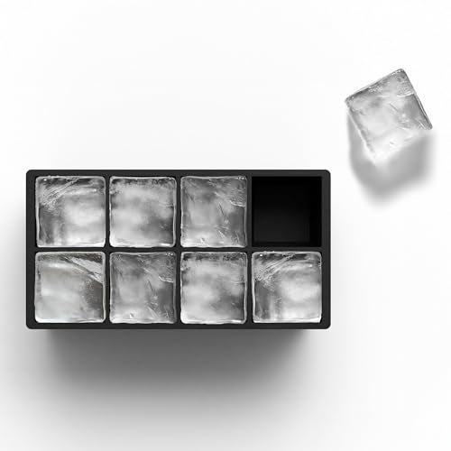 Ice Cube Molds – 2-Pack Silicone Trays for 8 Large Square Cubes – Slow-Melt Ice for Whiskey, Cocktails, Coffee & More (Black)