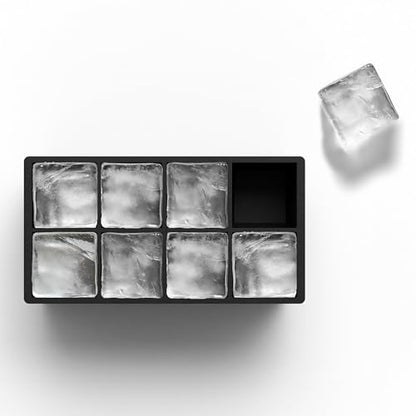 Ice Cube Molds – 2-Pack Silicone Trays for 8 Large Square Cubes – Slow-Melt Ice for Whiskey, Cocktails, Coffee & More (Black)