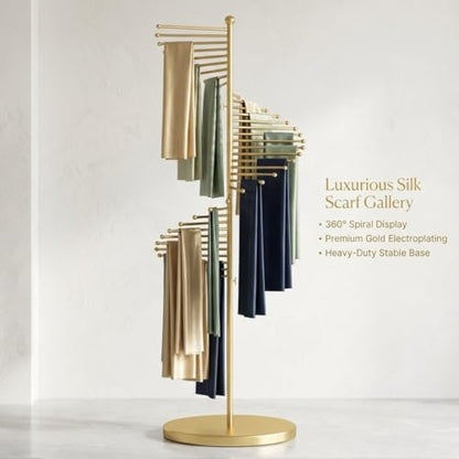 Scarf Rack Free Standing, Metal Spiral Hijab Stand, 30 Rods | Commercial Scarf Holder for Multiple Scarves Hat Belt Pants, 42x170cm/17x67in Space Saving Organizer