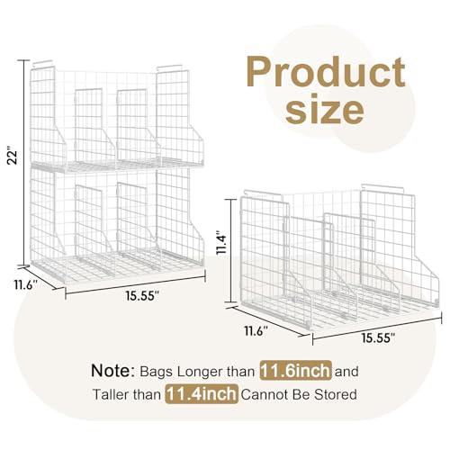 Purse Organizer for Closet:Adjustable 2-Pack Dividers Purse Organizer-Stackable Wire Handbags Storage Baskets-Open Cabinets Wallets Tote Chain Bags Clutches-White