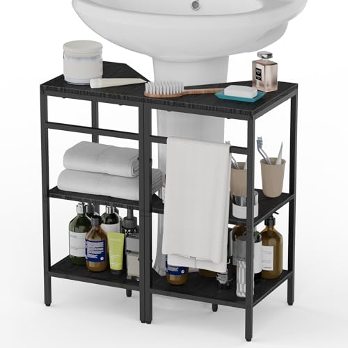 Under Pedestal Sink Shelf, 2 Pack Under Sink Organ... (Black | Metal)