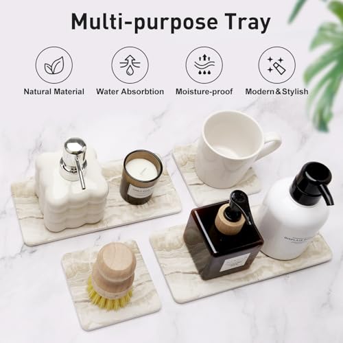 4 Pcs Drying Stone for Kitchen Counter Soap Trays Bathroom Sink Toothbrush | Fast Water Absorbing Stone Tray Hand Soap Dish Quick Dry Mat Sponge Holder Sink Caddy Ceramic Bathroom Tray Diatomite Coaster