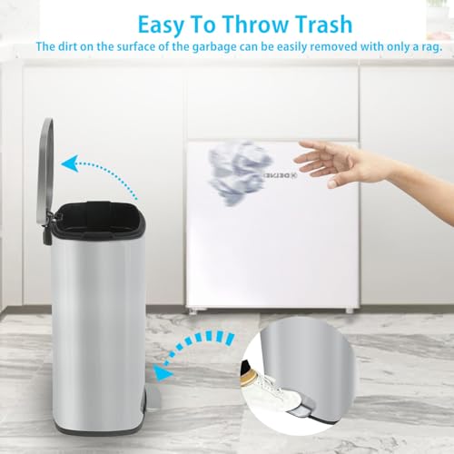 BestMassage Stainless Steel Trash Can with Lid, 13 Gallon, Composting | Step-Open, Soft Closing, Removable Inner Bucket, 50 LIter Indoor Composting Bin for Home, Office