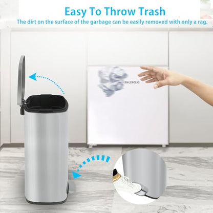 BestMassage Stainless Steel Trash Can with Lid, 13 Gallon, Composting | Step-Open, Soft Closing, Removable Inner Bucket, 50 LIter Indoor Composting Bin for Home, Office