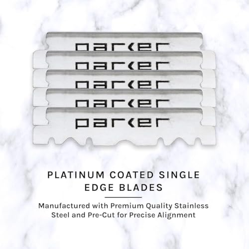 Parker SR1 Stainless Steel Shavette Straight Edge Professional Barber Razor for Men and 5 Parker Premium Platinum blades