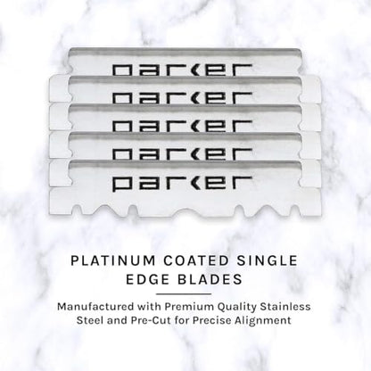 Parker SR1 Stainless Steel Shavette Straight Edge Professional Barber Razor for Men and 5 Parker Premium Platinum blades