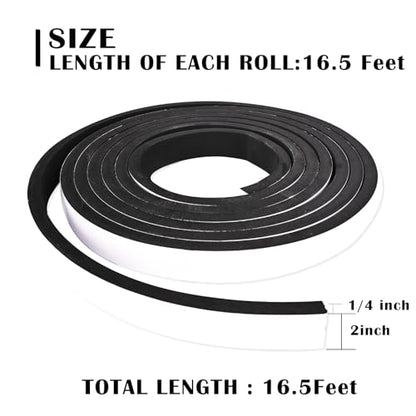 Black Foam Weathe Stripping 2 inch Wide x 1/4 inch Thick,Closed Cell Foam Tape with Self-Adhesive,Single Sided Weatherstripping for Window, Door Seal,High Density Weatherstrip 16.5 Feet