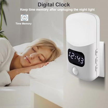 LUXON Motion Sensor Night Light with Digital Alarm Clock,Plug Into Wall | Bathroom Clock 4000K Neutral White,Dusk to Dawn Sensor ,Motion Activated for Bedroom,Hallway,Bathroom