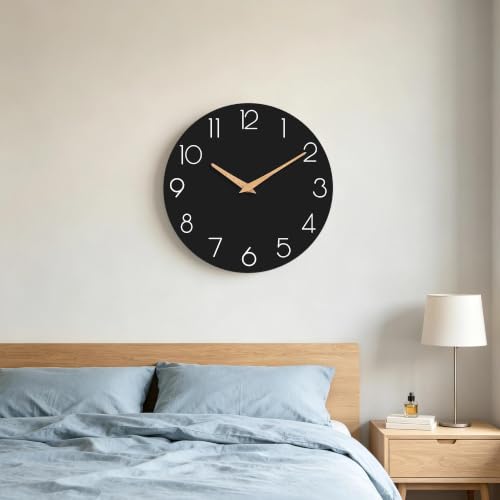 cicininc 10 Inch Battery Operated Wall Clock, Silent Analog, Black | Living Room | Kitchen | Office | Bathroom | Modern Style | Easy-to-read Numbers