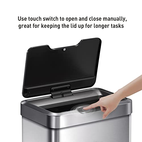 EKO Mirage-T 50 Liter / 13.2 Gallon Touchless Rectangular Motion Sensor Trash Can or Recycling Bin, Brushed Stainless Steel Finish