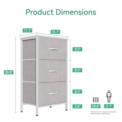 AODK Small Dresser for Bedroom Nightstand with 3 Storage Drawers,Light Grey | Chest of Drawers End Table for Living Room, Closet Dresser with 3 Storage Drawers Organizer Clothes
