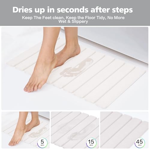 Foldable Stone Bath Mat, Non-Slip Diatomaceous Earth Mat, Super Absorbent Quick Drying Bath Stone Mat, Luxury Bath mat for Bathroom Kitchen Bathtub, 23.4 * 15.4" White