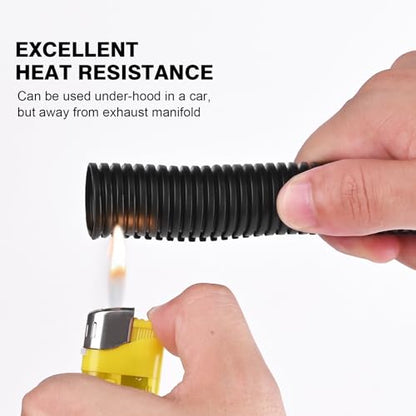 25FT - 1/2 Inch Split Wire Loom with Installation Tool - Black | Easy to Install, Flame-Retardant, Abrasion-Resistant Wire Cover for Automotive, Home & Office