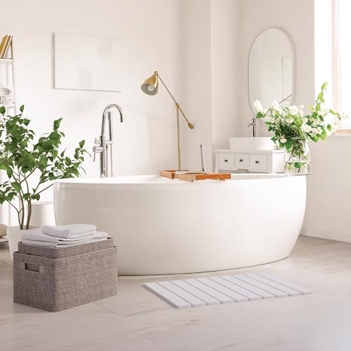 Diatomite Stone Bath Mat for Bathroom – Roll-Up & Foldable | 23.62" x 15.75" | Quick Drying & Super Absorbent | Long Diatomite Stone Drying Mat| Non-Slip | Durable | Off White