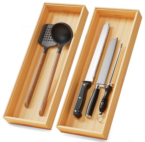 Long Bamboo Kitchen Drawer Organizer Boxes 17" x 6... (2 Count | Bamboo | Bamboo)
