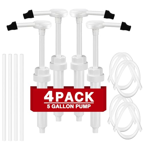 4 Pcs 38-400 1 oz 5 Gallon Pump Dispenser with 50cm Extended Tube | Pump for Large Gallon Bucket, Cap to Avoid Dripping, Great for Shampoo, Conditioner, Bleach Liquid, Laundry, Detergent, Oil