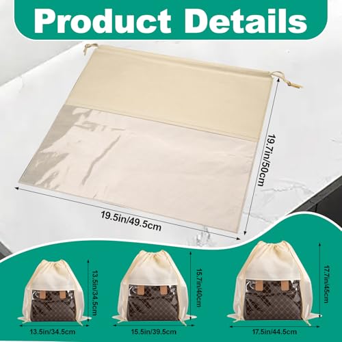 12 PCS Dust Bags for Handbags, Drawstring Bags, Beige, 4 Size | Dustproof Breathable Non Woven Fabric Cloth Pouch Bag, Purses Organizers Storage Bags for Handbags Shoes Purses