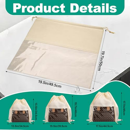 12 PCS Dust Bags for Handbags, Drawstring Bags, Beige, 4 Size | Dustproof Breathable Non Woven Fabric Cloth Pouch Bag, Purses Organizers Storage Bags for Handbags Shoes Purses