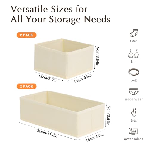 DIMJ Drawer Organizers for Clothing, Set of 8 Fabric Closet Organizers and Storage, Dresser Organizers, Drawer Dividers for Baby Clothes, Socks, Belt, Tie (Beige)