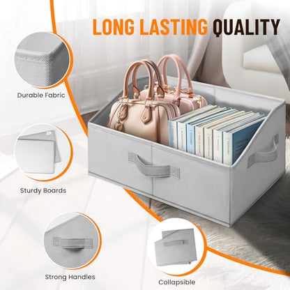 Closet Organizers Bins 4 Pack - Large Collapsible Shelf Organizer with Handles - Fabric Trapezoid Home Organization and Storage Baskets for Organizing Clothes Toy Blanket Towel Purse Hats