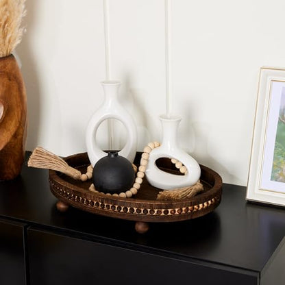 HouseJoy Wooden Decorative Tray for Table: 16×11.8in Wood Beaded Tray | Decor Tray for Coffee Table/Home/Living Room/Bathroom - Serving Tray for Kitchen Dining