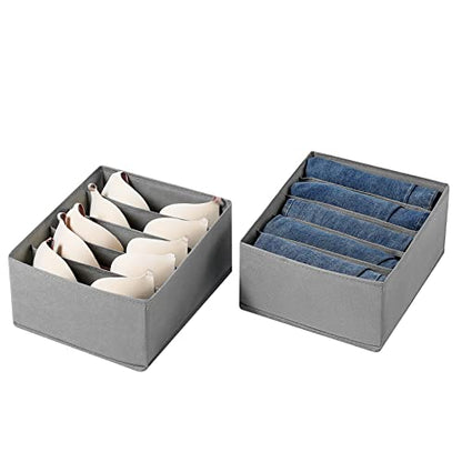 Jeans Drawer Organizers for Clothing, 5 Compartment Wardrobe Storage Box, Washable Clothes Organizer for Folded Clothes, Jeans, Pants, Leggings, t-shirts(Grey)