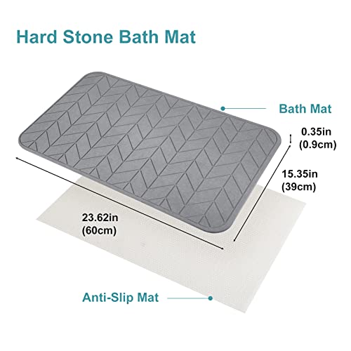 JUERLEN 2 Pack Diatomaceous Earth Shower Mat, Stone Bath Mat, Nonslip Super Absorbent Fast-Drying Hard Bath Mat for Bathroom Shower Floor, 24 x 16 inch, Grey Arrow Design