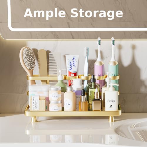 Electric Toothbrush Holder for Bathroom Countertop 5 Metal Slots Toothpaste Razor Mouthwash Organizer, Gold