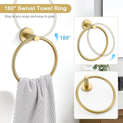 5 Piece Bathroom Accessories Set Brushed Gold Bathroom Hardware Set 23.6 Inch Bath Towel Bar Set SUS304 Stainless Steel Towel Rack Set