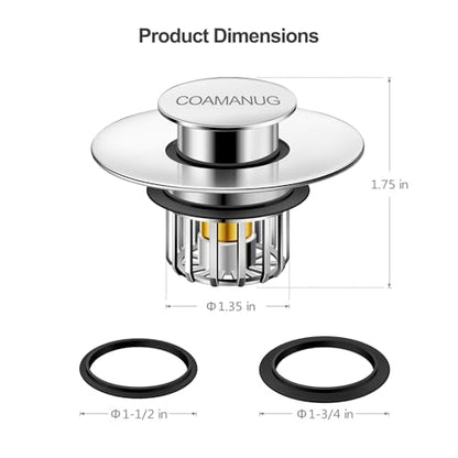 coamanug Bathtub Stopper | Shower Drain Hair Catcher, Pop-up Tub Stopper with Strainer | Bathroom Drain Plug | Drain Protector for 1-1/2 to 1-3/4"" Bath Drain Hole