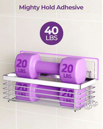 Shower Caddy Adhesive 3 Pack Stainless Steel Storage Organizers-Silver | No drilling wall mounted,rust-resistant,large capacity,quick drainage,easy to clean,suitable for bathrooms and kitchens