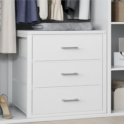 BOLUO Closet Drawers White Fabric 3 Drawer Dresser for Closet Organizers and Storage Bedroom Dorm Modern