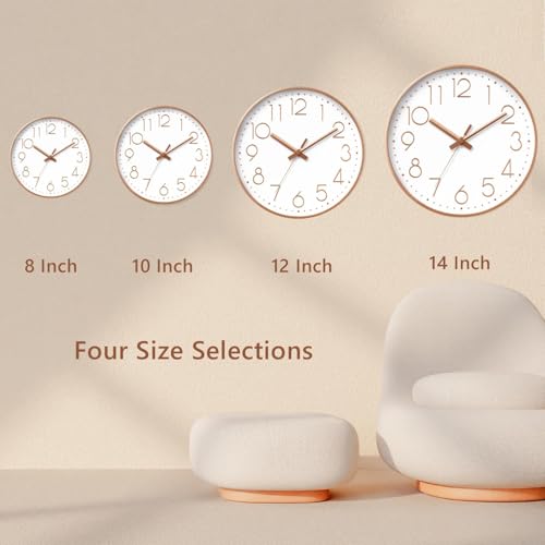 DAXSMY Wall Clock 12 Inch Rose Gold Decorative, Battery Operated Silent | Round; bold 3D numbers easy read; silent non-ticking; battery Operated, 1 AA not included; for bathroom, Living room